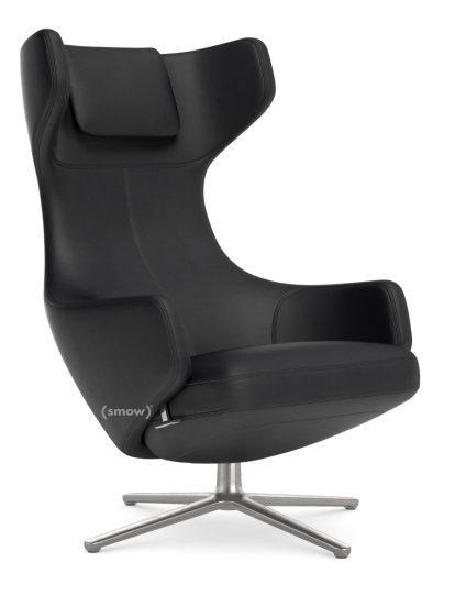 Grand Repos, Chair Grand Repos, Leather Premium F nero, 46 cm, Polished
