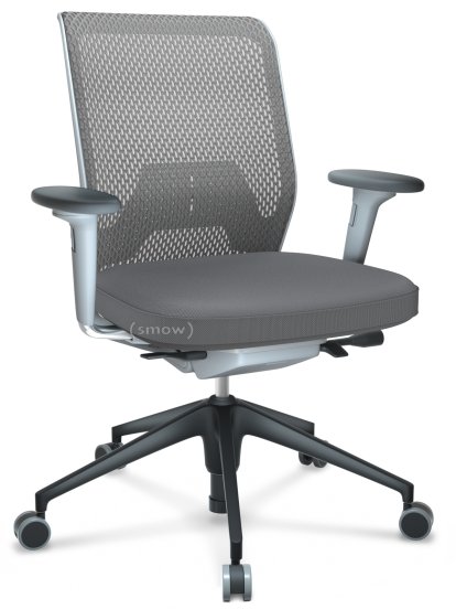 ID Mesh, FlowMotion-without tilt mechanism, without seat depth adjustment, With 2D armrests, 5 star foot , basic dark plastic, Soft grey, Silk mesh seat cover, diamond mesh back, Dimgrey, Hard castors for carpets