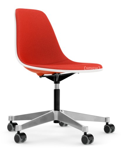 Eames Plastic Side Chair RE PSCC, Poppy Red, With full upholstery, Coral / poppy red 