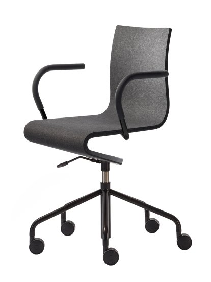 Work Chair Seesaw, Black, with gas spring, With armrests, same colour as base, Black ash with anthracite felt