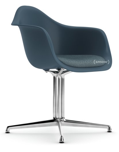 Eames Plastic Armchair RE DAL, Sea blue, With seat upholstery, Ice blue / moor brown