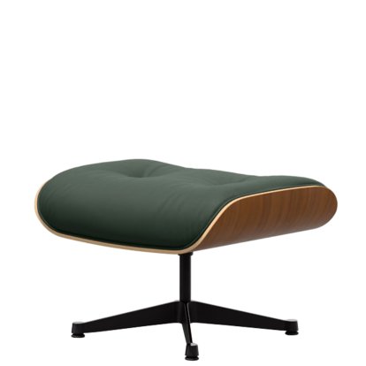Eames Lounge Chair Ottoman, Walnut, natural, Leather Premium F jade, Aluminium polished, sides black