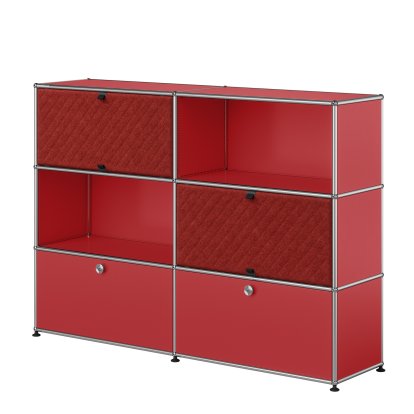 USM Haller Highboard L with two USM Haller Soft Panels, diagonal, USM ruby red, Red