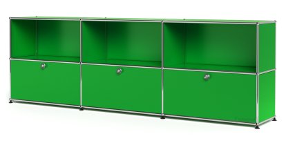 USM Haller Sideboard XL, Customisable, USM green, Open, With 3 drop-down doors