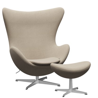 Egg Chair, Hallingdal 65, 200 - Sand, Satin polished aluminium, With footstool