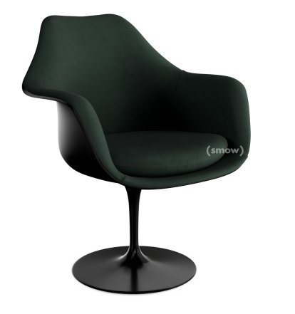 Saarinen Tulip Armchair, Static, Upholstered inner shell and seat cushion, Black, Cactus (Eva 169)