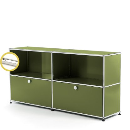 USM Haller E Sideboard L with Compartment Lighting, Olive green RAL 6003, Cool white