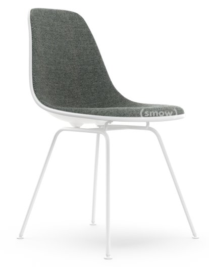 Eames Plastic Side Chair DSX, White RE, With full upholstery, Nero / ivory, Standard version - 43 cm, Coated white