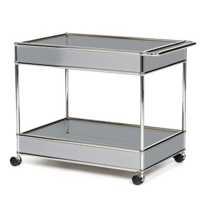 USM Haller Bar Trolley Type II with panelling, USM matte silver, Hard castors for carpets