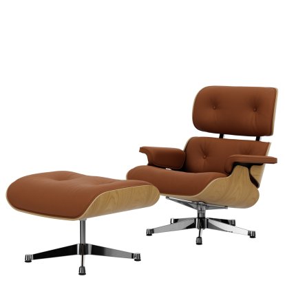 Lounge Chair & Ottoman, Chestnut, natural, Lether Premium F cognac, 84 cm - Original height 1956, Aluminium polished