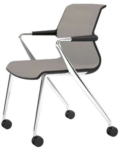 Unix Chair with Four-legged Base on Castors, Silk Mesh soft grey, Basic dark, Aluminium polished
