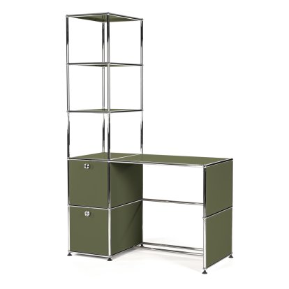 USM Haller desk with mit shelf unit, Olive green RAL 6003
