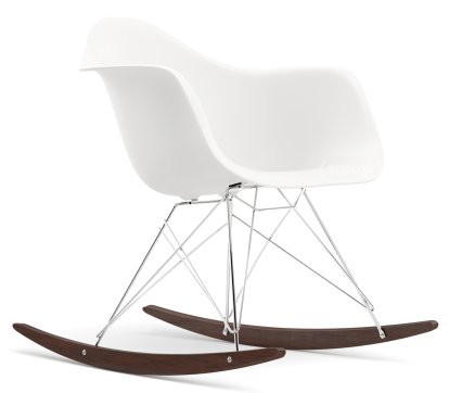 Eames Plastic Armchair RE RAR, White non-RE, Chrome-plated, Dark maple
