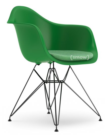 Eames Plastic Armchair RE DAR, Green non-RE, With seat upholstery, Green / ivory, Standard version - 43 cm, Coated basic dark