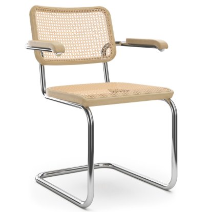S 64 V Pure Materials Cantilever Chair, Oak, Chrome-plated, Black plastic glides with felt