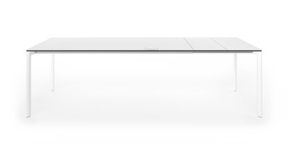 Maki Dining Table, L 189-263 x W 90 cm, Fenix white with black edge, Aluminium with white lacquer