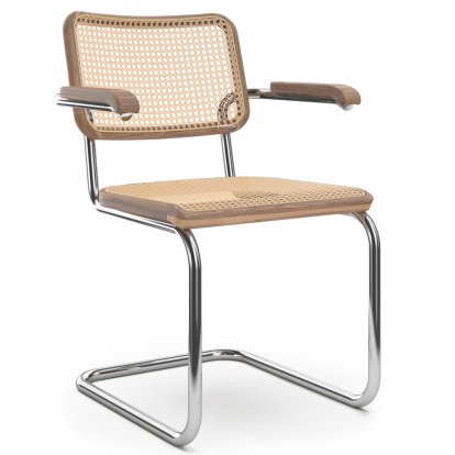 S 64 V Pure Materials Cantilever Chair, Walnut, Chrome-plated, Black plastic glides with felt