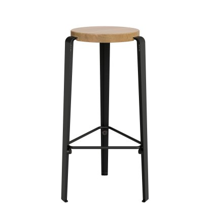 Lou Bar Stool, 76 cm, Solid oak, Graphite black