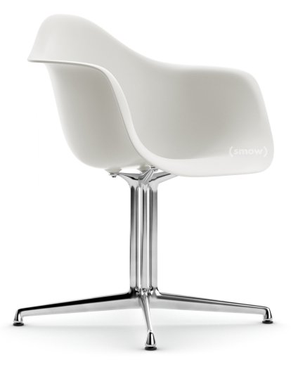 Eames Plastic Armchair DAL, White RE, Without upholstery, Without upholstery, Aluminium polished, New seat height (43,0 cm)