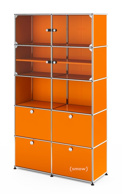 USM Haller Vitrine, H 179 x W 103 x D 38 cm, Pure orange RAL 2004, All compartments with a lock