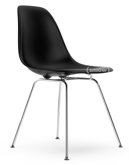 Eames Plastic Side Chair RE DSX, Deep black, Without upholstery, Without upholstery, Standard version - 43 cm, Chrome-plated