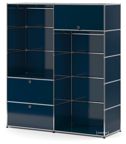 USM Haller Clothes Rack L with 2 Hanging Rails, Steel blue RAL 5011