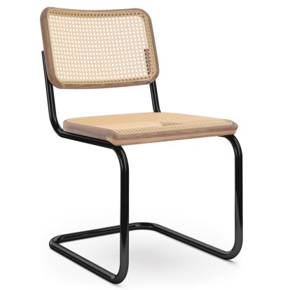 S 32 V Pure Materials Cantilever Chair, Walnut, Deep Black (RAL 9005), Black plastic glides with felt