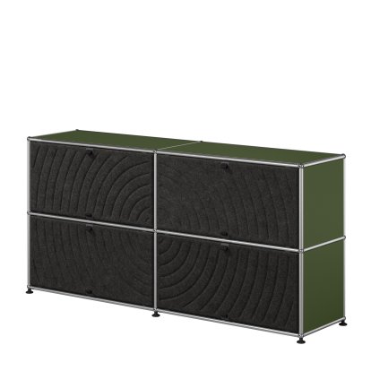 USM Haller Sideboard L with four USM Haller Soft Panels, round, Olive green RAL 6003, Dark grey