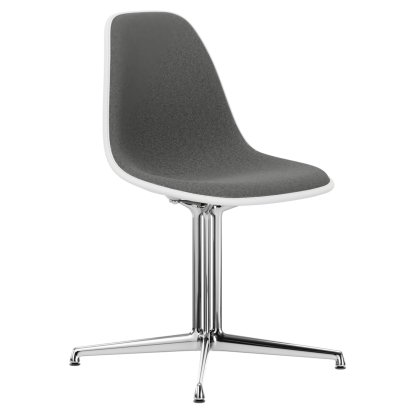 Eames Plastic Side Chair DSL, Cotton white, With full upholstery, Nero / ivory, Aluminium polished