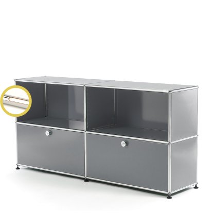 USM Haller E Sideboard L with Compartment Lighting, Mid grey RAL 7005, Warm white