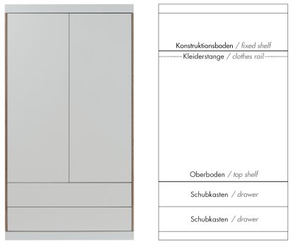 Flai Wardrobe, Large (216 x 118 x 61 cm), Melamine white with birch edge, Configuration 5