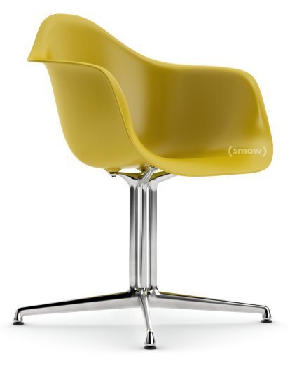 Eames Plastic Armchair DAL, Mustard, Without upholstery, Without upholstery, Aluminium polished, New seat height (43,0 cm)