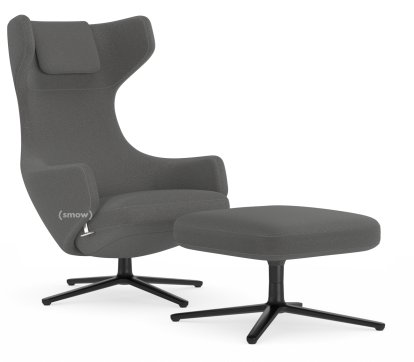 Grand Repos, Chair Grand Repos & Ottoman, Fabric Cosy 2 Classic Grey, 46 cm, Basic dark