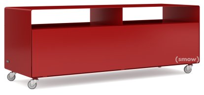 TV Lowboard R 109, Self-coloured, Ruby red (RAL 3003), Industrial castors