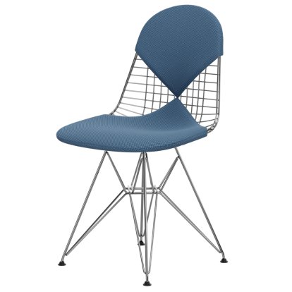 Wire Chair DKR , Polished chrome, Seat and backrest cushion (Bikini), Apollo sky blue / light grey