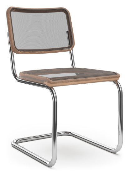 S 32 N / S 64 N Pure Materials Cantilever Chair, Oiled Walnut, Chrome-plated, Without armrests, Black plastic glides with felt