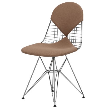 Wire Chair DKR , Polished chrome, Seat and backrest cushion (Bikini), Hopsak cognac / ivory