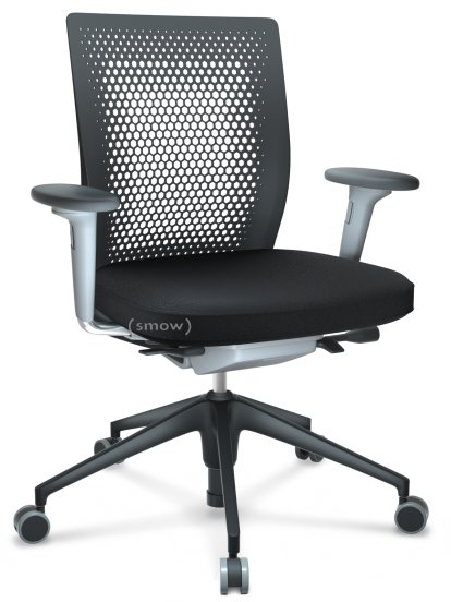 ID Air, Basic dark, Plano fabric-66 nero, Soft grey, 5 star foot , basic dark plastic, With 2D armrests, Soft castors for hard floor surfaces