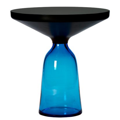 Bell Side Table, Black burnished steel, clear varnish, Sapphire blue