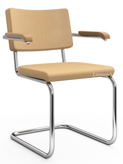 S 64 PV Pure Materials Cantilever Chair, Nappa Leather sand, Oak, Chrome-plated, Black plastic glides with felt