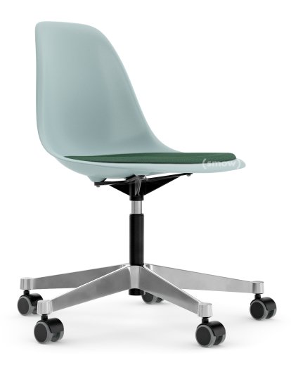 Eames Plastic Side Chair RE PSCC, Ice grey, With seat upholstery, Mint / forest