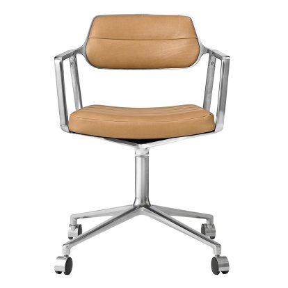 Swivel 453 Swivel Chair on Castors, Leather camel, Polished