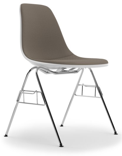 Eames Plastic Side Chair RE DSS / DSS-N, Cotton white, With full upholstery, Warm grey / moor brown, With linking element (DSS)
