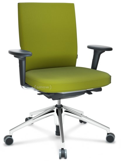 ID Soft, FlowMotion-with tilt mechanism, with seat depth adjustment, With 2D armrests, 5 star foot, polished aluminium, Basic dark, Seat and back Plano, Avocado, Soft castors for hard floor surfaces