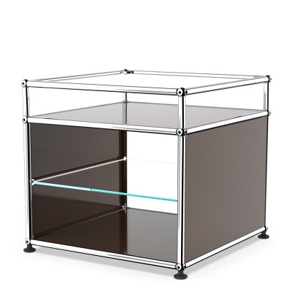 USM Haller side table with extension and glass divider shelf , USM brown