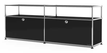 USM Haller Lowboard L with Extension, Customisable, Graphite black RAL 9011, With 2 drop-down doors, With cable entry hole bottom centre