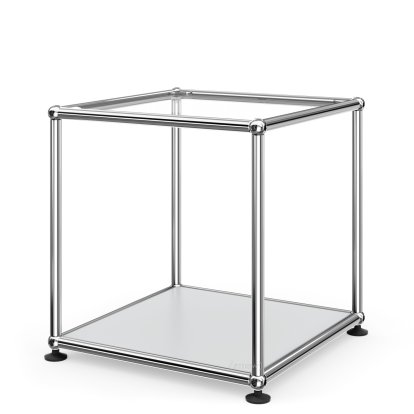 USM Haller Side Table 35, Upper panel glass, lower panel metal, USM matte silver