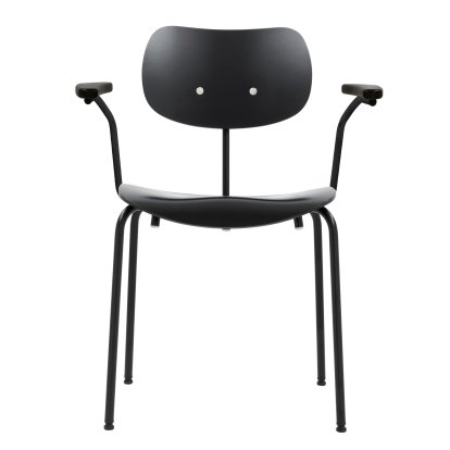SE 68, Stackable, Without upholstery, Matt black powder-coated, With armrests, Black stained