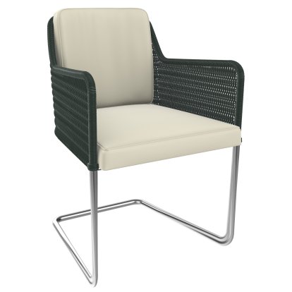 D43, Wickerwork II - pine green, Leather - cream white, Stainless steel, matt