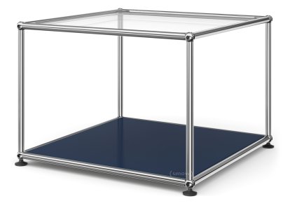 USM Haller Side Table 50, Upper panel glass, lower panel metal, Steel blue RAL 5011
